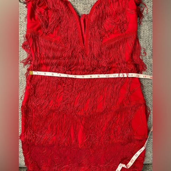 Brand new Simons fringe red mini dress M ! - Picture 2 of 7